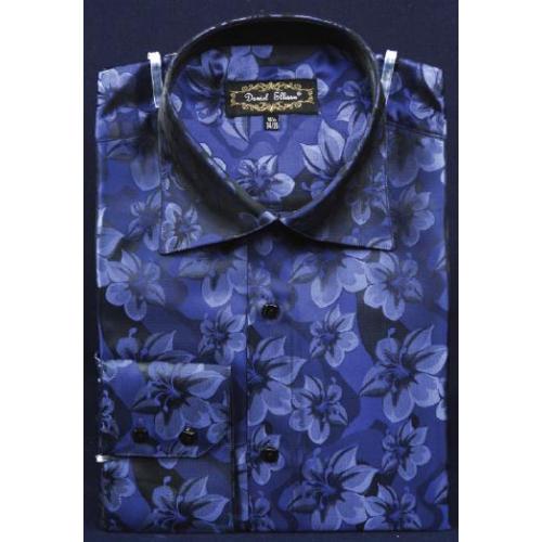 Daniel Ellissa Navy Blue Fancy Polyester Shirt With Button Cuff FSS1402
